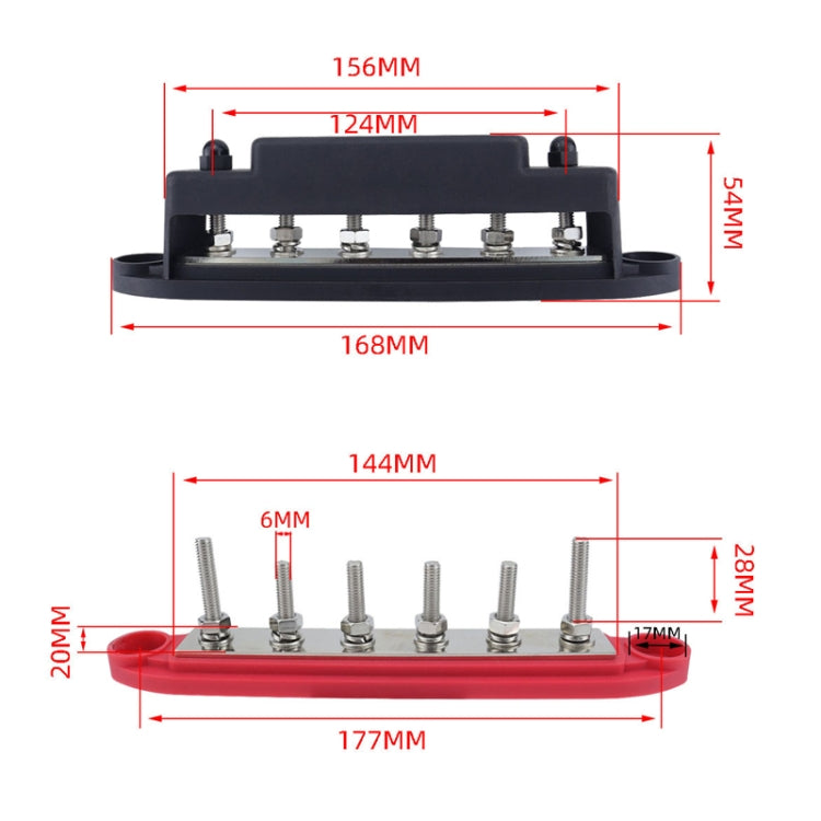 M6 RV Yacht High Current 6-column 250A Base Busbar, Color: Red with Accessories - Fuse by buy2fix | Online Shopping UK | buy2fix