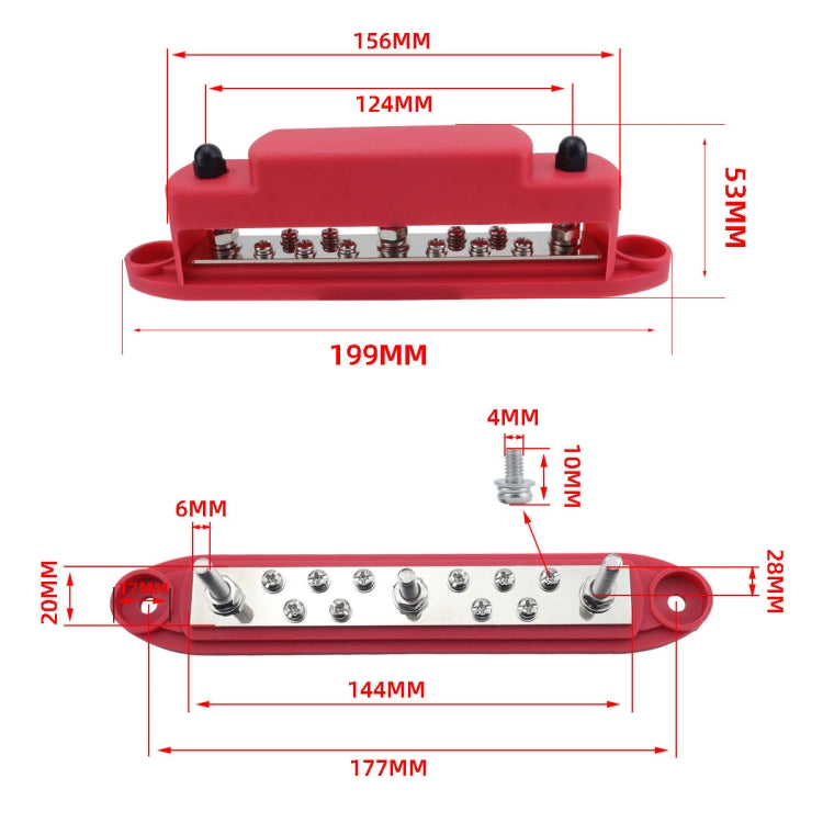 M6 3-post 10-way RV Yacht Short-circuit Proof Base DC Busbar, Color: Red - Fuse by buy2fix | Online Shopping UK | buy2fix