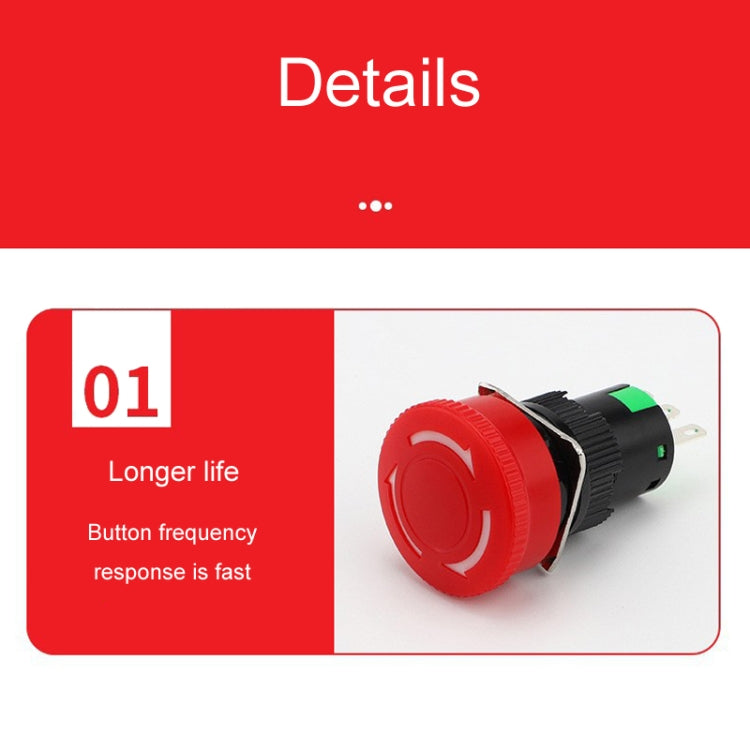 LA16 16mm Mounting Hole Emergency Stop Switch Mushroom Type Self-Locking Pushbutton Switches - Others by buy2fix | Online Shopping UK | buy2fix