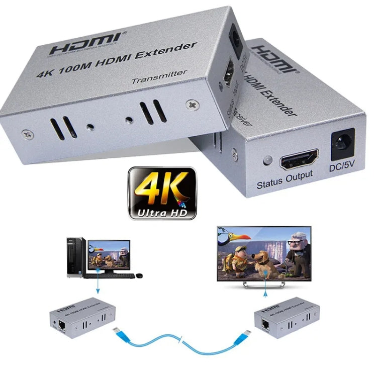 HDMI To RJ45 Single Ethernet Cable 100m Extender 4K HD Cable Signal Amplifier US Plug(Black) - Amplifier by buy2fix | Online Shopping UK | buy2fix