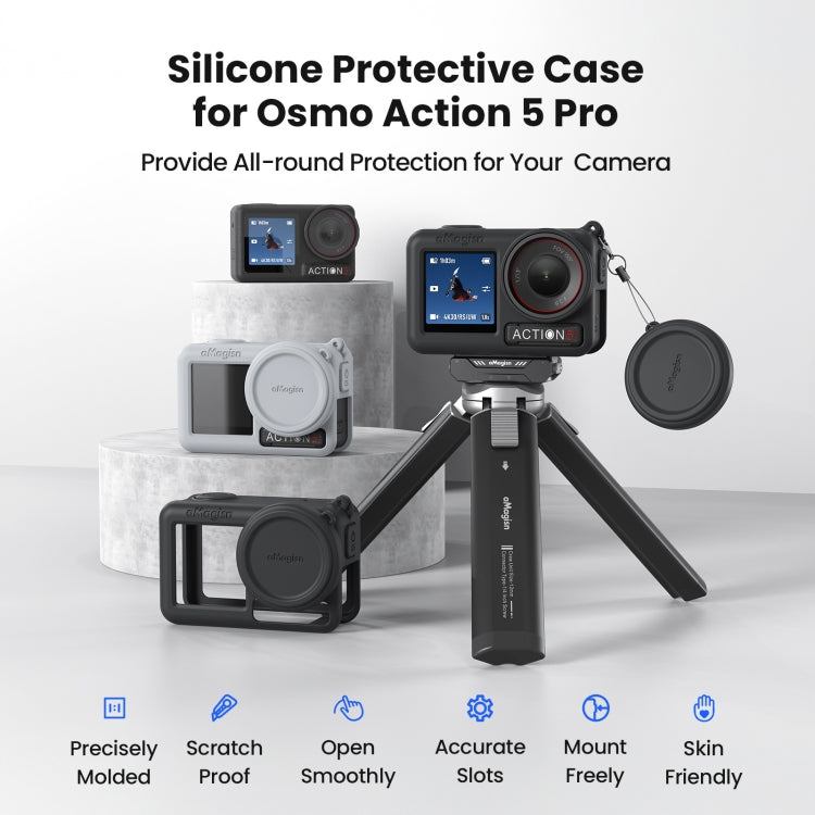 For DJI Osmo Action 5 Pro aMagisn Silicone Protective Case with Lanyard and Lens Cap(Light Gray) -  by aMagisn | Online Shopping UK | buy2fix