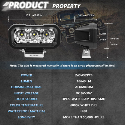 E23 40W 9V-30V 5 Inch Waterproof 3-Eye Headlight(Floodlight White Light) - Work Lights by buy2fix | Online Shopping UK | buy2fix