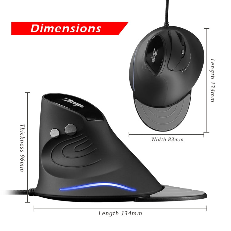 ZELOTES T30 6-keys Vertical Grip Detachable Ergonomic Wired Mouse(7-color Breathing Light) - Wired Mice by ZELOTES | Online Shopping UK | buy2fix