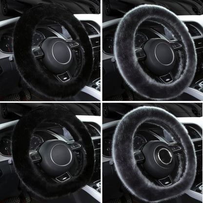 38cm Car Steering Wheel Winter Warm Short Plush Cover(O-type Black) - Steering Wheel Accessories by buy2fix | Online Shopping UK | buy2fix