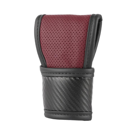 Car Automatic Universal Perforated Breathable Cowhide Side Opening Shift Cover, Style: A-Wine Red - Shift Knob by buy2fix | Online Shopping UK | buy2fix