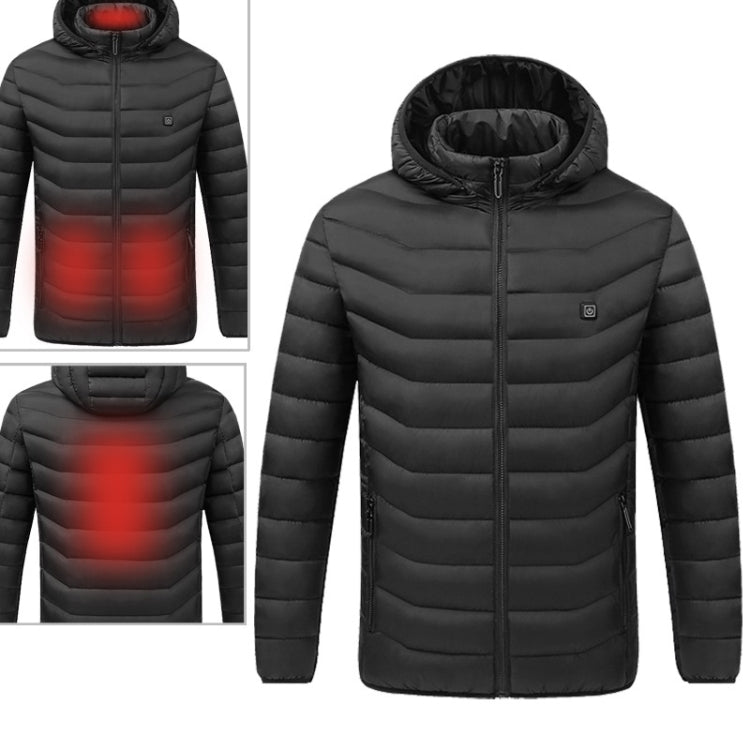 USB Heated Smart Constant Temperature Hooded Warm Coat for Men and Women (Color:Black Size:XL) - Down Jackets by buy2fix | Online Shopping UK | buy2fix