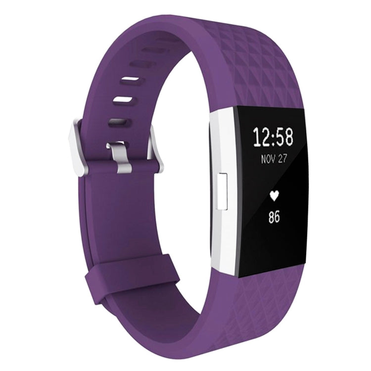 For Fitbit Charger 2 Bracelet Watch Diamond Texture TPU Watch Band, Full Length: 23cm(Purple) - Watch Bands by buy2fix | Online Shopping UK | buy2fix