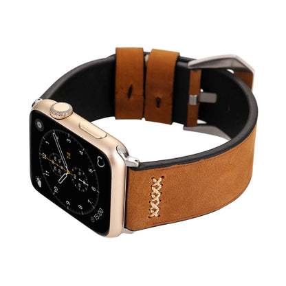 For Apple Watch Ultra 49mm&Watch Ultra 2 49mm / Series 9&8&7 45mm / SE 3&SE 2&6&SE&5&4 44mm / 3&2&1 42mm Retro XX Line Pattern Genuine Leather Wrist Watch Band(Brown) - Watch Bands by buy2fix | Online Shopping UK | buy2fix