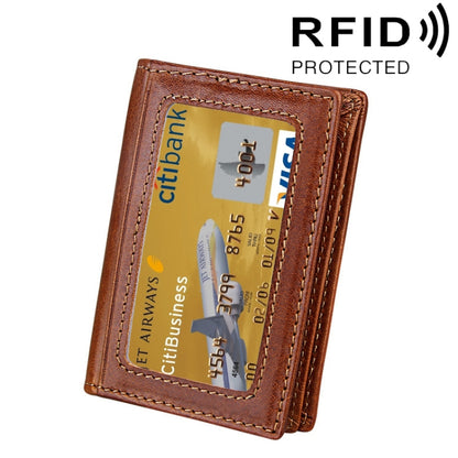 KB86 Genuine Cowhide Leather Solid Color Card Holder Wallet RFID Blocking Coin Purse Card Bag Protect Case with 5 Card Slots & Photo Frame & Business Card Position, Size: 10.6*7.6*1.8 cm(Brown) - Antimagnetic RFID Package by buy2fix | Online Shopping UK | buy2fix