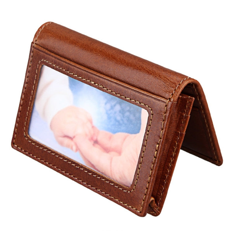 KB86 Genuine Cowhide Leather Solid Color Card Holder Wallet RFID Blocking Coin Purse Card Bag Protect Case with 5 Card Slots & Photo Frame & Business Card Position, Size: 10.6*7.6*1.8 cm(Brown) - Antimagnetic RFID Package by buy2fix | Online Shopping UK | buy2fix