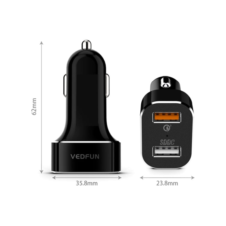 VEDFUN TurboDrive C210 Dual Ports Quick Charge 3.0 + SDDC Technology USB Car Charger for Smartphones and Tablets - In Car by VEDFUN | Online Shopping UK | buy2fix