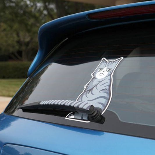 Vehicle Car Rear Windshield Window Wiper Reflective Self-Adhesive Frowning Cat Moving Tail Vinyl Decal Sticker - Decorative Sticker by buy2fix | Online Shopping UK | buy2fix