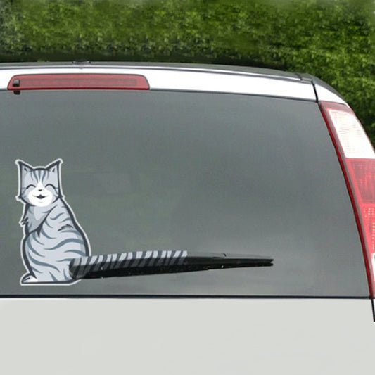 Vehicle Car Rear Windshield Window Wiper Reflective Self-Adhesive Smiling Cat Moving Tail Vinyl Decal Sticker - Decorative Sticker by buy2fix | Online Shopping UK | buy2fix