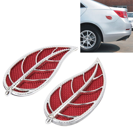 2 PCS Leaf Shape Car Plastic Decorative Sticker, Size: 12.0 x 6.0cm(Silver + Red) - Decorative Sticker by buy2fix | Online Shopping UK | buy2fix