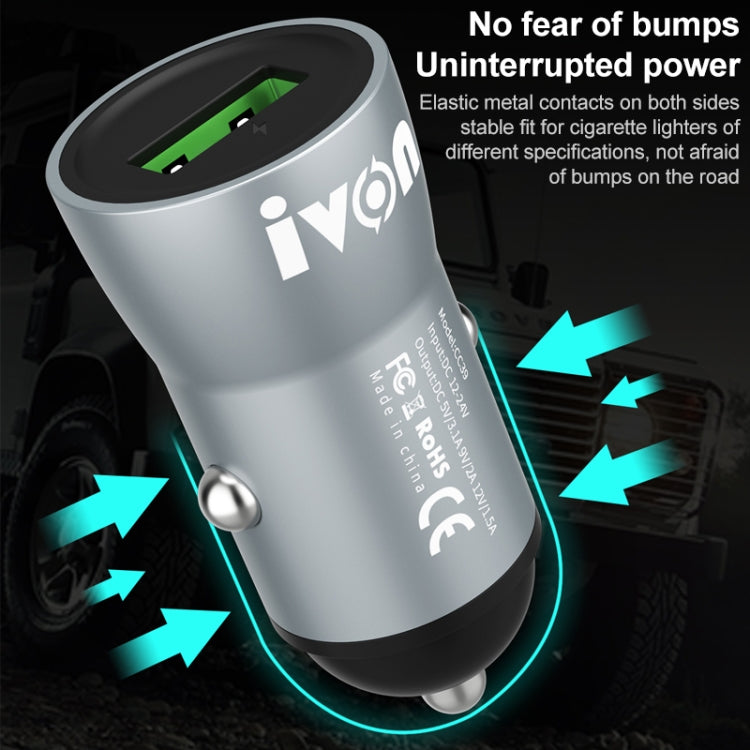 IVON CC39 18W 3.1A QC 3.0 USB Car Charger + 1m USB to 8 Pin Fast Charge Data Cable Set - Car Charger by IVON | Online Shopping UK | buy2fix