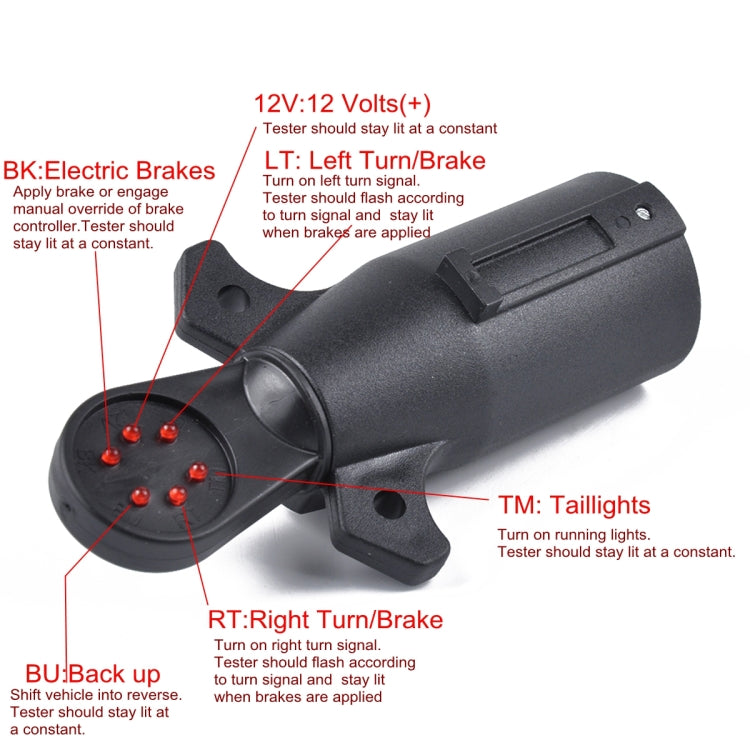 12V 7-Way Blade Trailer Light Wiring Circuit Tester Round Adapter 7 Pin US Plug Signal Tester - In Car by buy2fix | Online Shopping UK | buy2fix