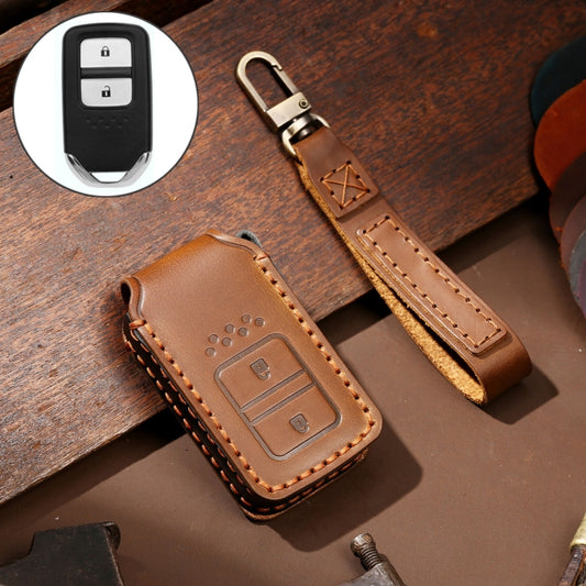 Hallmo Car Cowhide Leather Key Protective Cover Key Case for Honda 2-button(Brown) -  by Hallmo | Online Shopping UK | buy2fix
