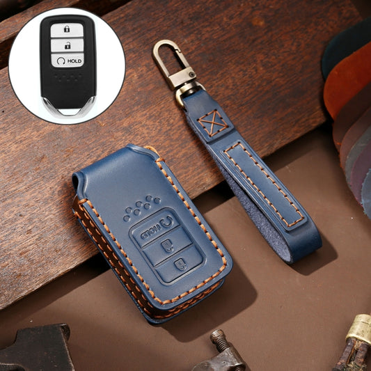 Hallmo Car Cowhide Leather Key Protective Cover Key Case for Honda 3-button Start(Blue) -  by Hallmo | Online Shopping UK | buy2fix