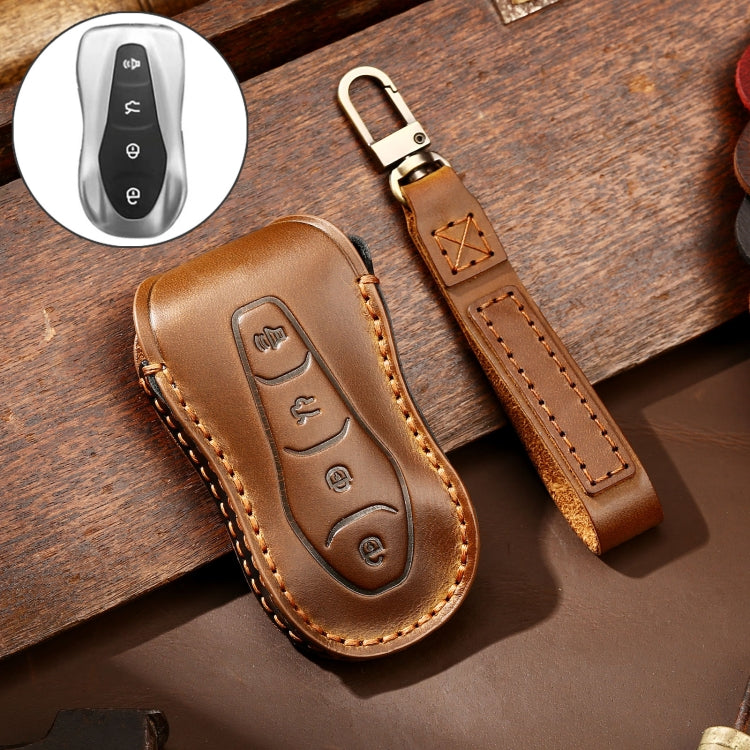 Hallmo Car Cowhide Leather Key Protective Cover Key Case for Geely Emgrand A Style(Brown) -  by Hallmo | Online Shopping UK | buy2fix