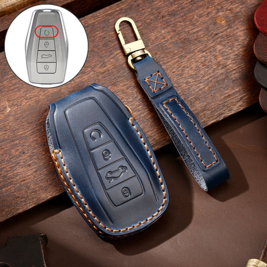 Hallmo Car Cowhide Leather Key Protective Cover Key Case for Geely Emgrand B Style(Blue) -  by Hallmo | Online Shopping UK | buy2fix