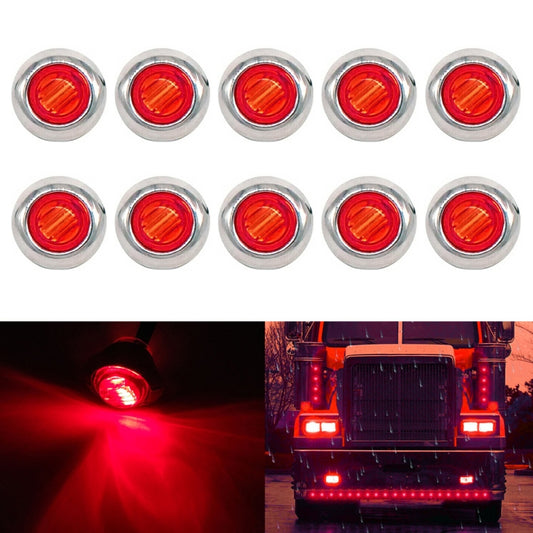 10 PCS MK-118 3/4 inch Metal Frame Car / Truck 3LEDs Side Marker Indicator Lights Bulb Lamp (Red Light) - In Car by buy2fix | Online Shopping UK | buy2fix