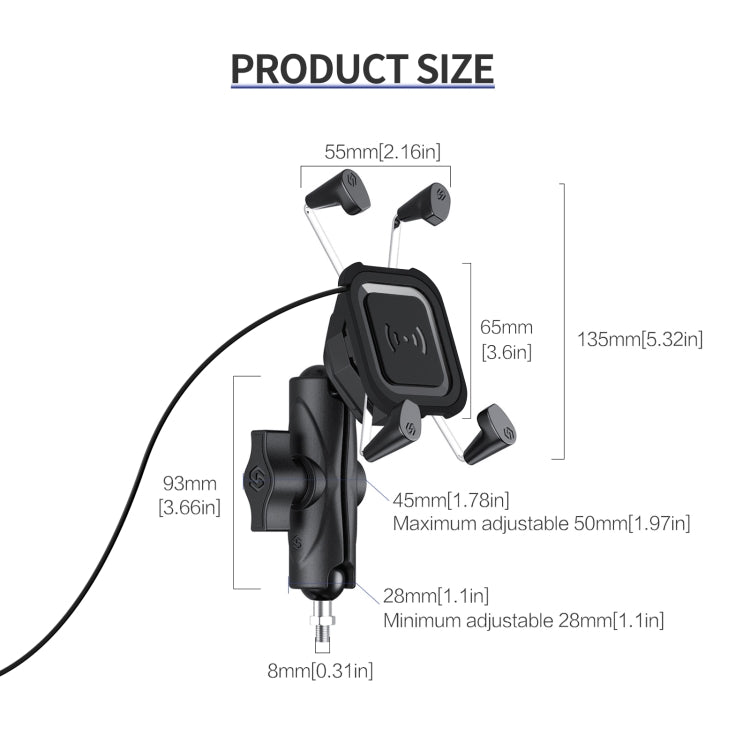 ZH-1558C2 Motorcycle M8 Ball Joint X-shape Aluminum Alloy Qi Wireless Charging Phone Holder - In Car by buy2fix | Online Shopping UK | buy2fix