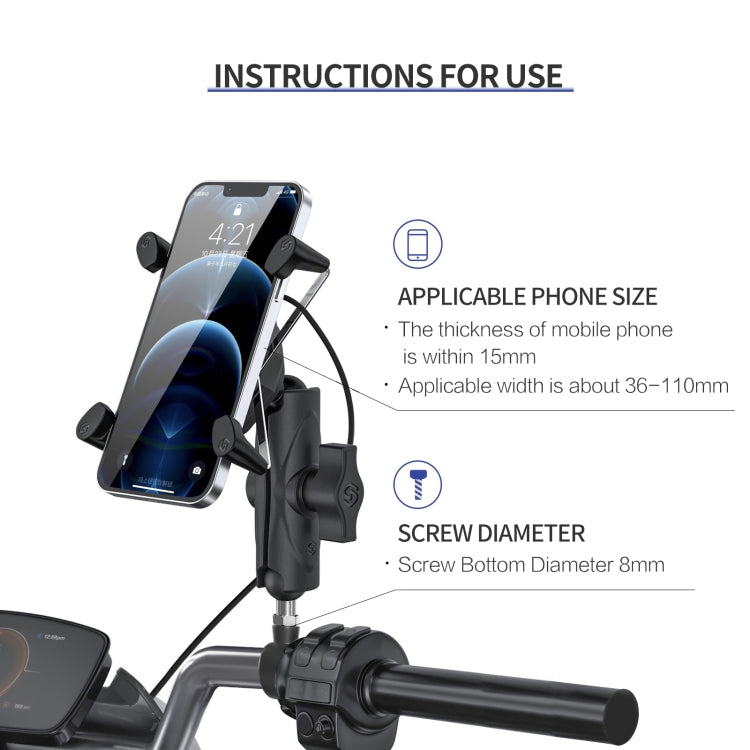 ZH-1558C2 Motorcycle M8 Ball Joint X-shape Aluminum Alloy Qi Wireless Charging Phone Holder - In Car by buy2fix | Online Shopping UK | buy2fix