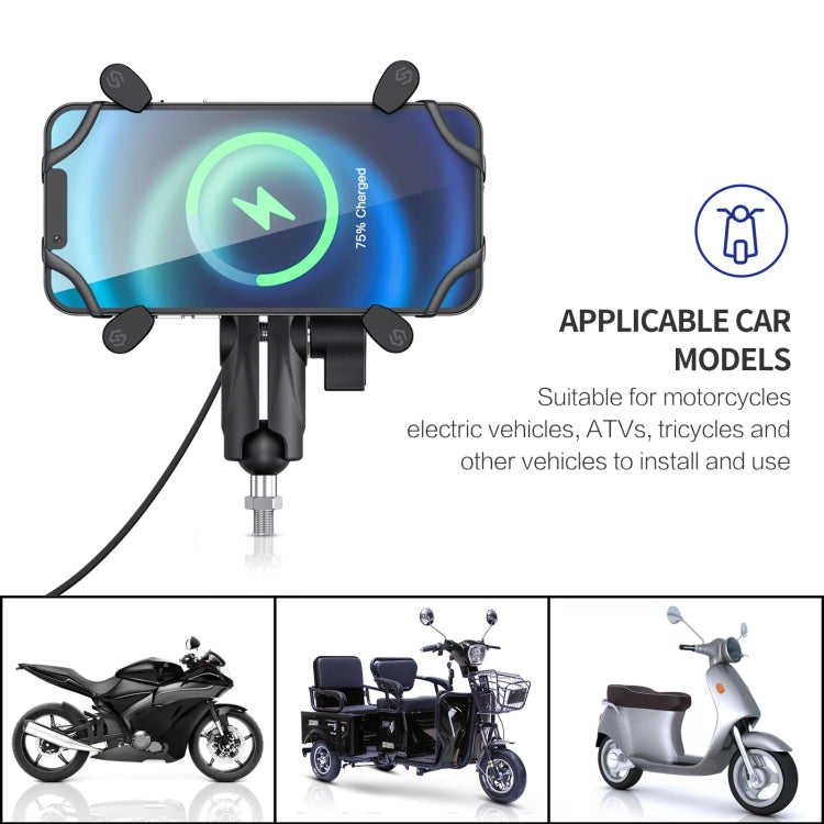 ZH-1558C2 Motorcycle M8 Ball Joint X-shape Aluminum Alloy Qi Wireless Charging Phone Holder - In Car by buy2fix | Online Shopping UK | buy2fix