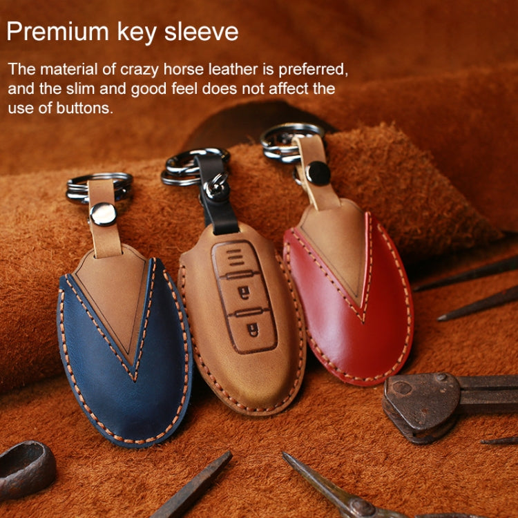 For Nissan Car Cowhide Leather Key Protective Cover Key Case, Three Keys Horn Version (Brown) -  by buy2fix | Online Shopping UK | buy2fix