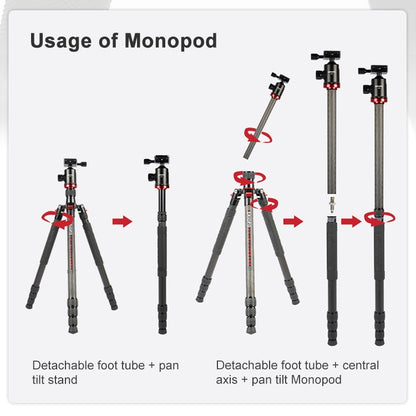 TRIOPO 888 Adjustable Portable Carbon Fiber Tripod with Q-2 Ball Head for SLR Camera, Pipe diameter: 28cm - Camera Accessories by TRIOPO | Online Shopping UK | buy2fix