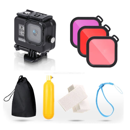 For GoPro HERO8 Black 45m Waterproof Housing Protective Case with Buckle Basic Mount & Screw & (Purple, Red, Pink) Filters & Floating Bobber Grip & Strap & Anti-Fog Inserts (Black) - DJI & GoPro Accessories by buy2fix | Online Shopping UK | buy2fix