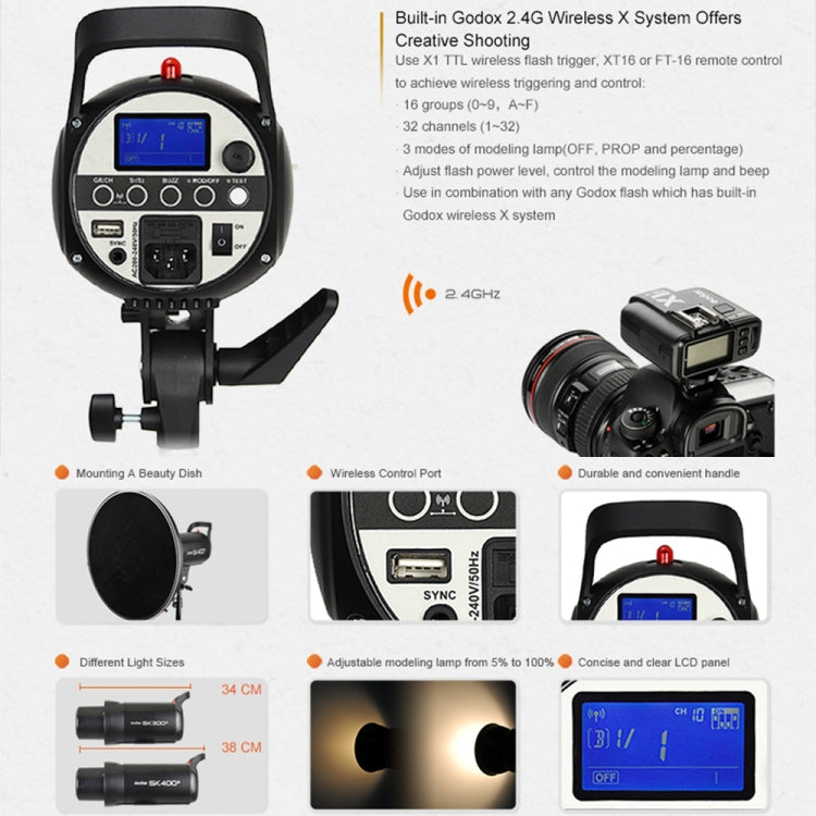Godox SK400II Studio Flash Light 150Ws Bowens Mount Studio Speedlight(UK Plug) - Camera Accessories by Godox | Online Shopping UK | buy2fix