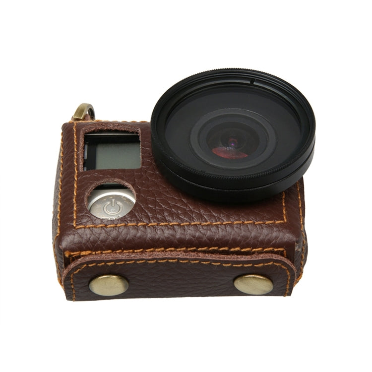 For GoPro HERO4 Litchi Texture Genuine Leather Protective Case with Sling(Brown) - DJI & GoPro Accessories by buy2fix | Online Shopping UK | buy2fix