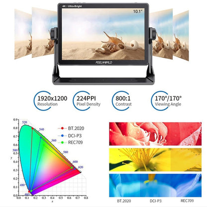 FEELWORLD LUT11 10.1 inch Ultra High Bright 2000nit Touch Screen DSLR Camera Field Monitor, 4K HDMI Input Output 1920 x 1200 IPS Panel(EU Plug) - On-camera Monitors by FEELWORLD | Online Shopping UK | buy2fix