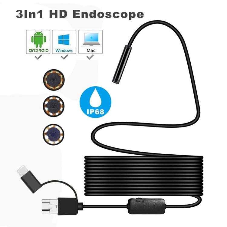 Y101 8mm Spiral Head 3 In 1 Waterproof Digital Endoscope Inspection Camera, Length: 2m Hard Cable (Black) - Consumer Electronics by buy2fix | Online Shopping UK | buy2fix