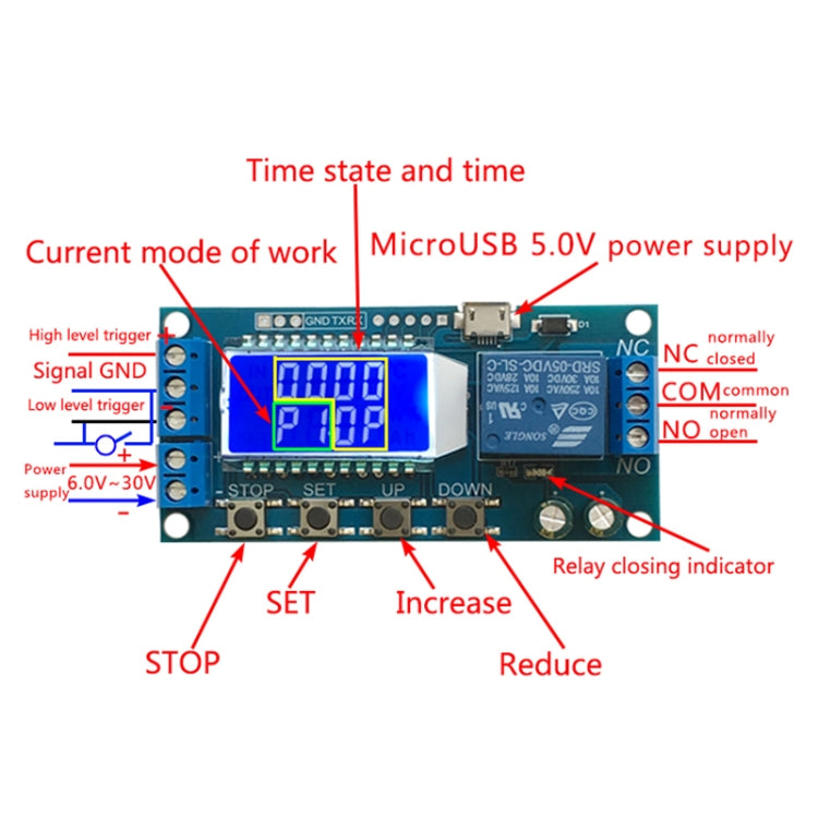 XY-LJ02 6-30V Micro USB Digital LCD Display Time Delay Relay Module Control Timer Switch - Consumer Electronics by buy2fix | Online Shopping UK | buy2fix