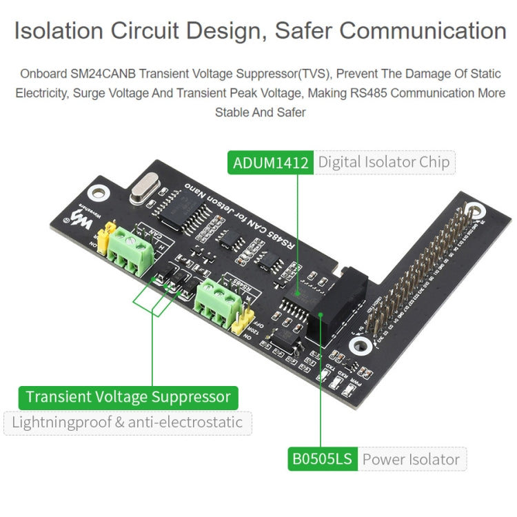 Waveshare RS485 CAN Expansion Board for Jetson Nano, Digital Isolation, Built-In Protection Circuit - Modules Expansions Accessories by WAVESHARE | Online Shopping UK | buy2fix