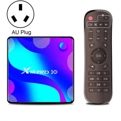 X88 Pro 10 4K Ultra HD Android TV Box with Remote Controller, Android 10.0, RK3318 Quad-Core 64bit Cortex-A53, 4GB+64GB, Support Bluetooth / Dual-Band WiFi / TF Card / USB / AV / Ethernet(AU Plug) - Consumer Electronics by buy2fix | Online Shopping UK | buy2fix