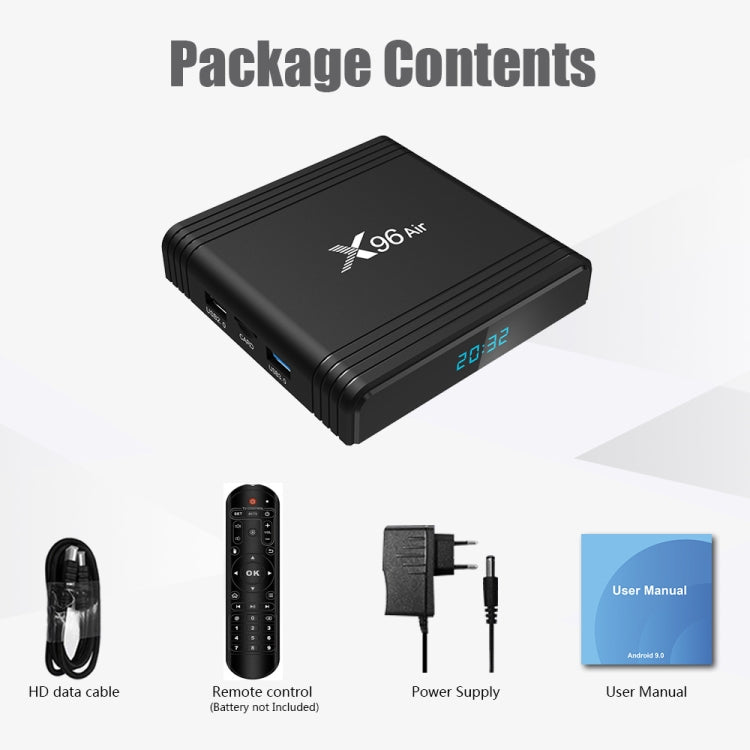 X96 Air 8K Smart TV BOX Android 9.0 Media Player with Remote Control, Quad-core Amlogic S905X3, RAM: 2GB, ROM: 16GB, Dual Band WiFi, AU Plug - Consumer Electronics by buy2fix | Online Shopping UK | buy2fix