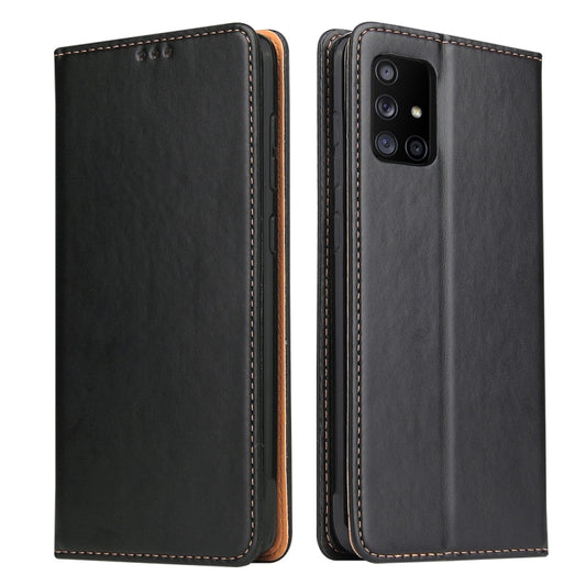 For Samsung Galaxy A71 5G Fierre Shann PU Genuine Leather Texture Horizontal Flip Leather Case with Holder & Card Slots & Wallet(Black) - Galaxy Phone Cases by FIERRE SHANN | Online Shopping UK | buy2fix