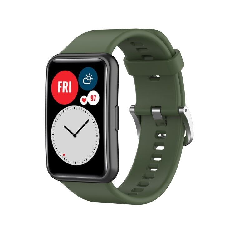 For Huawei Watch Fit Silicone  Watch Band with Stainless Steel Buckle(Dark Green) - Smart Wear by buy2fix | Online Shopping UK | buy2fix