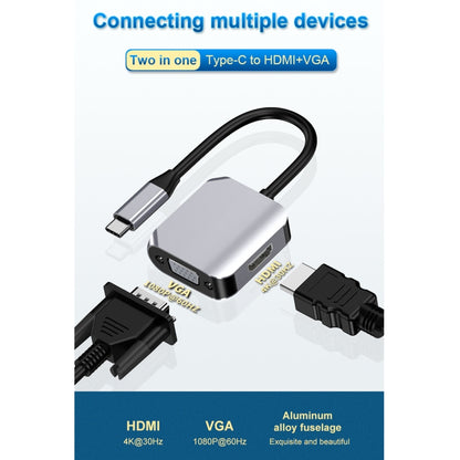 HW-6002 2 In 1 Type-C / USB-C to HDMI + VGA Adapter Converter(Grey) - Computer & Networking by buy2fix | Online Shopping UK | buy2fix