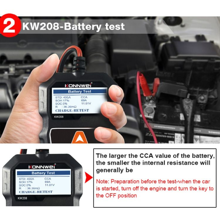 KONNWEI KW208 Car TFT Color Screen Battery Tester Support 8 Languages - In Car by KONNWEI | Online Shopping UK | buy2fix