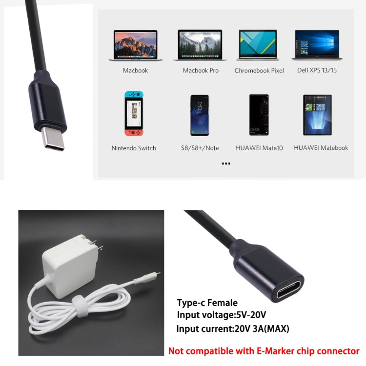 Type-C / USB-C Male to Female PD Power Extended Cable, Length:1m - Computer & Networking by buy2fix | Online Shopping UK | buy2fix