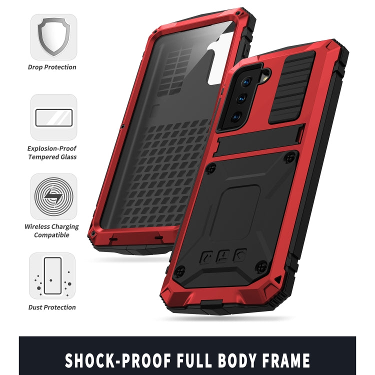 For Samsung Galaxy S21 5G R-JUST Shockproof Waterproof Dust-proof Metal + Silicone Protective Case with Holder(Red) - Galaxy S21 5G Cases by R-JUST | Online Shopping UK | buy2fix