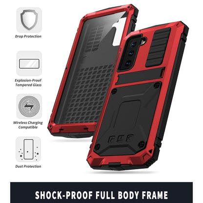 For Samsung Galaxy S21 5G R-JUST Shockproof Waterproof Dust-proof Metal + Silicone Protective Case with Holder(Red) - Galaxy S21 5G Cases by R-JUST | Online Shopping UK | buy2fix