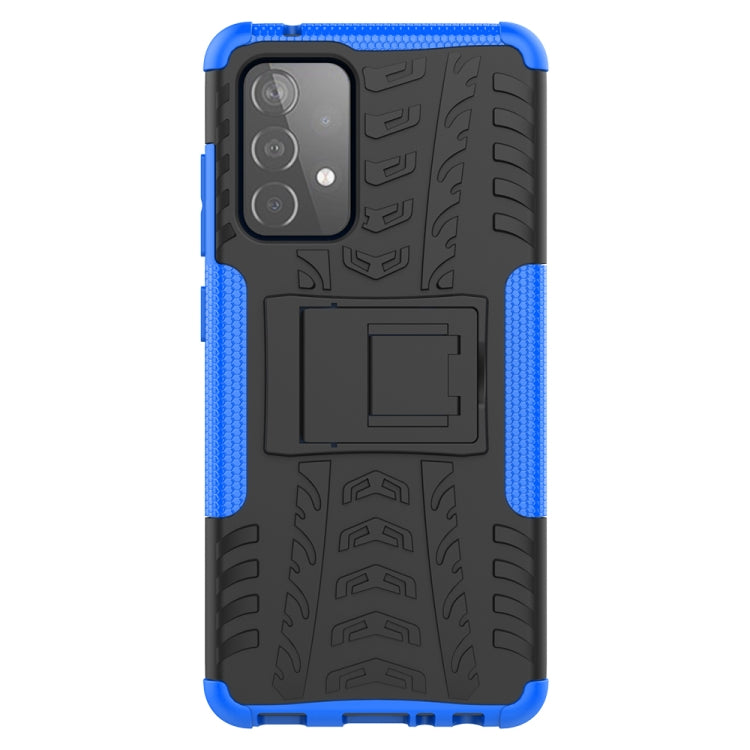 For Samsung Galaxy A52 5G / 4G Tire Texture Shockproof TPU+PC Protective Case with Holder(Blue) - Samsung Accessories by buy2fix | Online Shopping UK | buy2fix