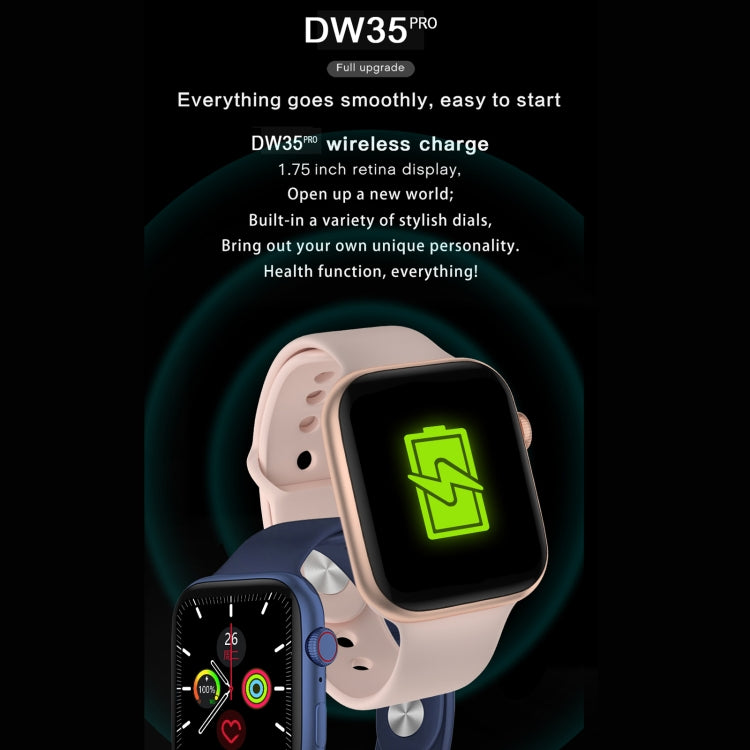 DW35PRO 1.75 inch Color Screen IPX7 Waterproof Smart Watch, Support Bluetooth Answer & Reject / Sleep Monitoring / Heart Rate Monitoring, Style: Silicone Strap(Black) - Smart Wear by buy2fix | Online Shopping UK | buy2fix