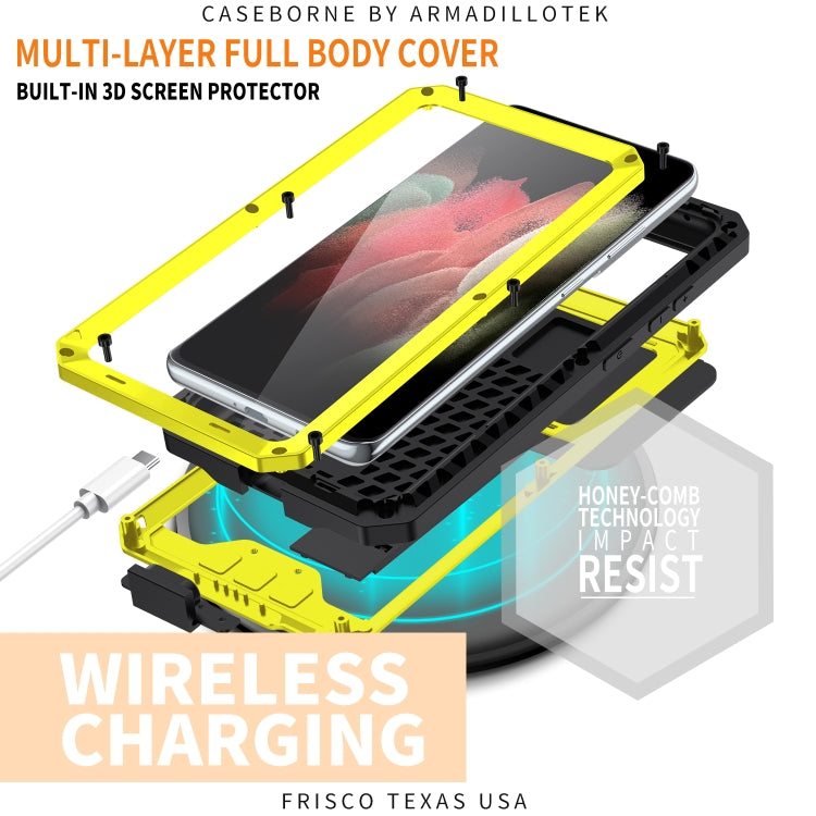 For Samsung Galaxy S21 Ultra 5G R-JUST Sliding Lens Cover Shockproof Dustproof Waterproof Metal + Silicone Case with Invisible Holder(Yellow) - Galaxy S21 Ultra 5G Cases by R-JUST | Online Shopping UK | buy2fix