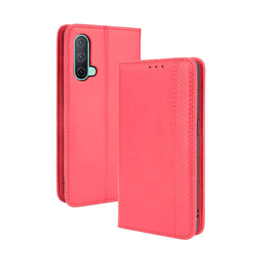 For OnePlus Nord CE 5G Magnetic Buckle Retro Crazy Horse Texture Horizontal Flip Leather Case with Holder & Card Slots & Photo Frame(Red) - OnePlus Cases by buy2fix | Online Shopping UK | buy2fix